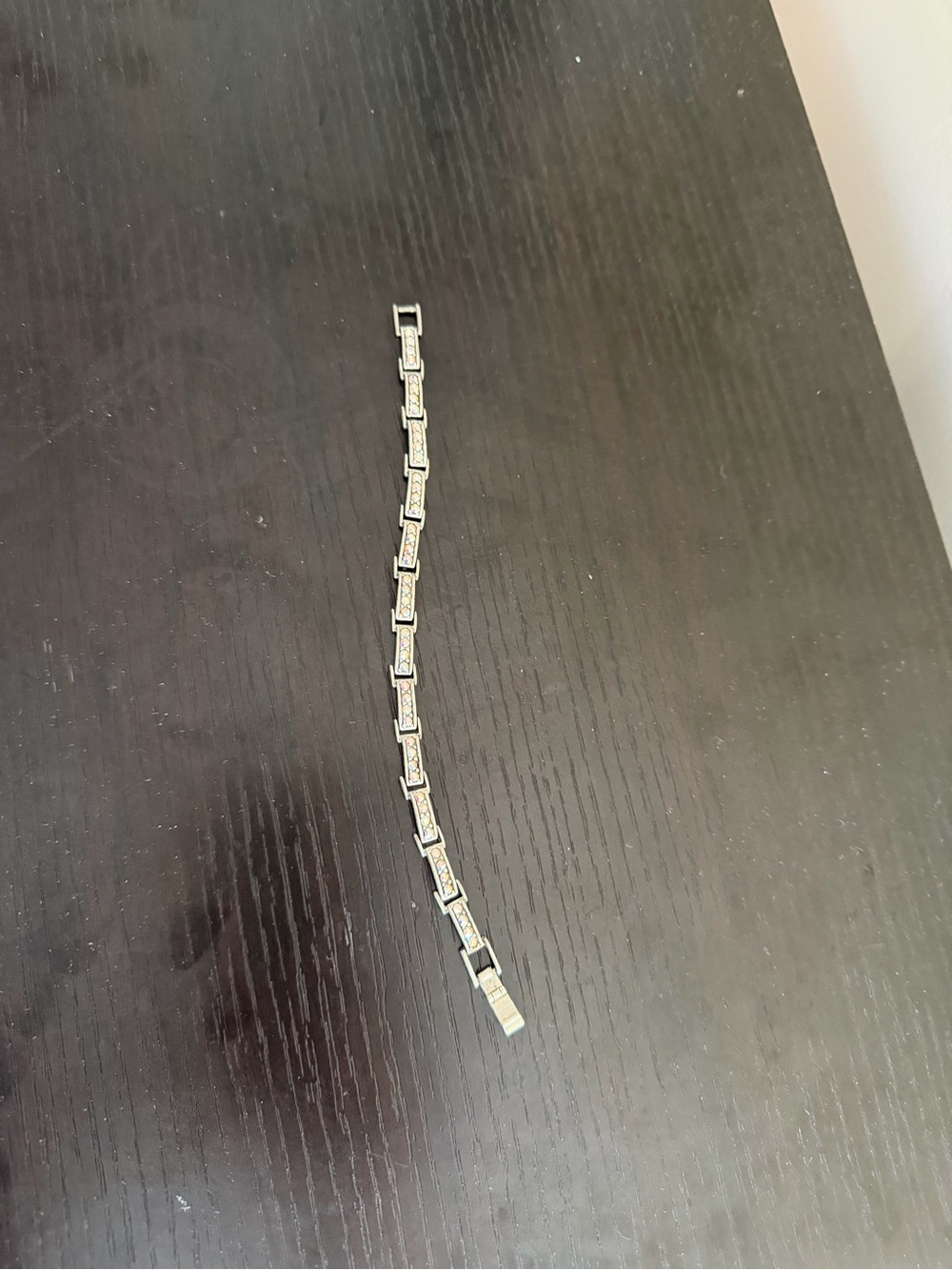 Silver-Tone Link Bracelet with Crystal Accents